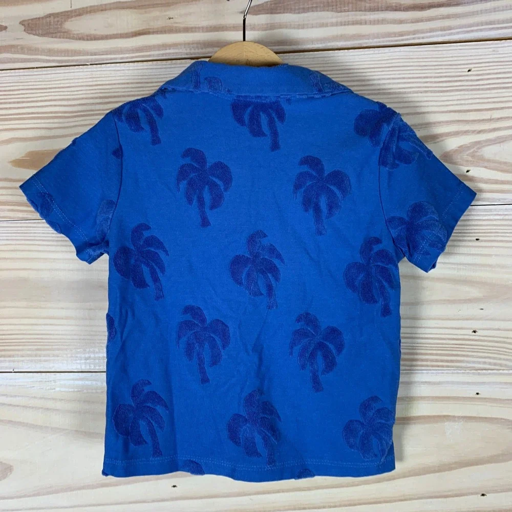 Mayoral Polo Shirt Boys 4 Blue Palm Tree Terry Textured Tropical‎ Summer